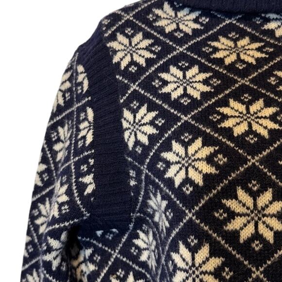 Women's Ralph Lauren Blue White Snowflake Lambswool Turtle Neck Sweater Size M - Picture 5 of 9